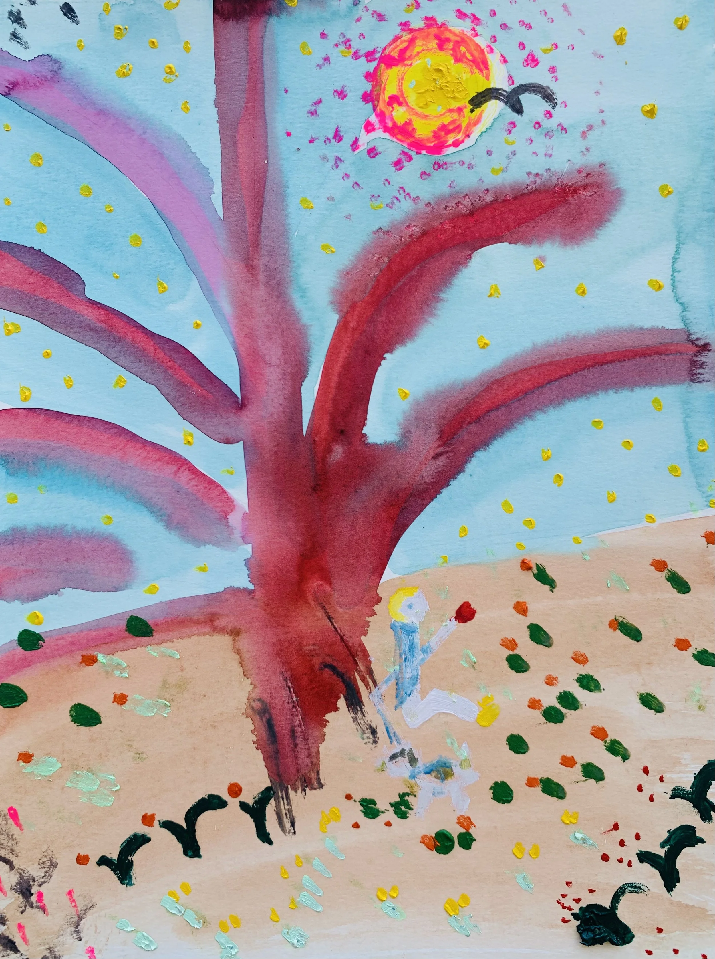 Kavanayén, árbol de rosa. 2025 Water color and oil on paper 9 x 12 in 22.9 x 30.5 cm