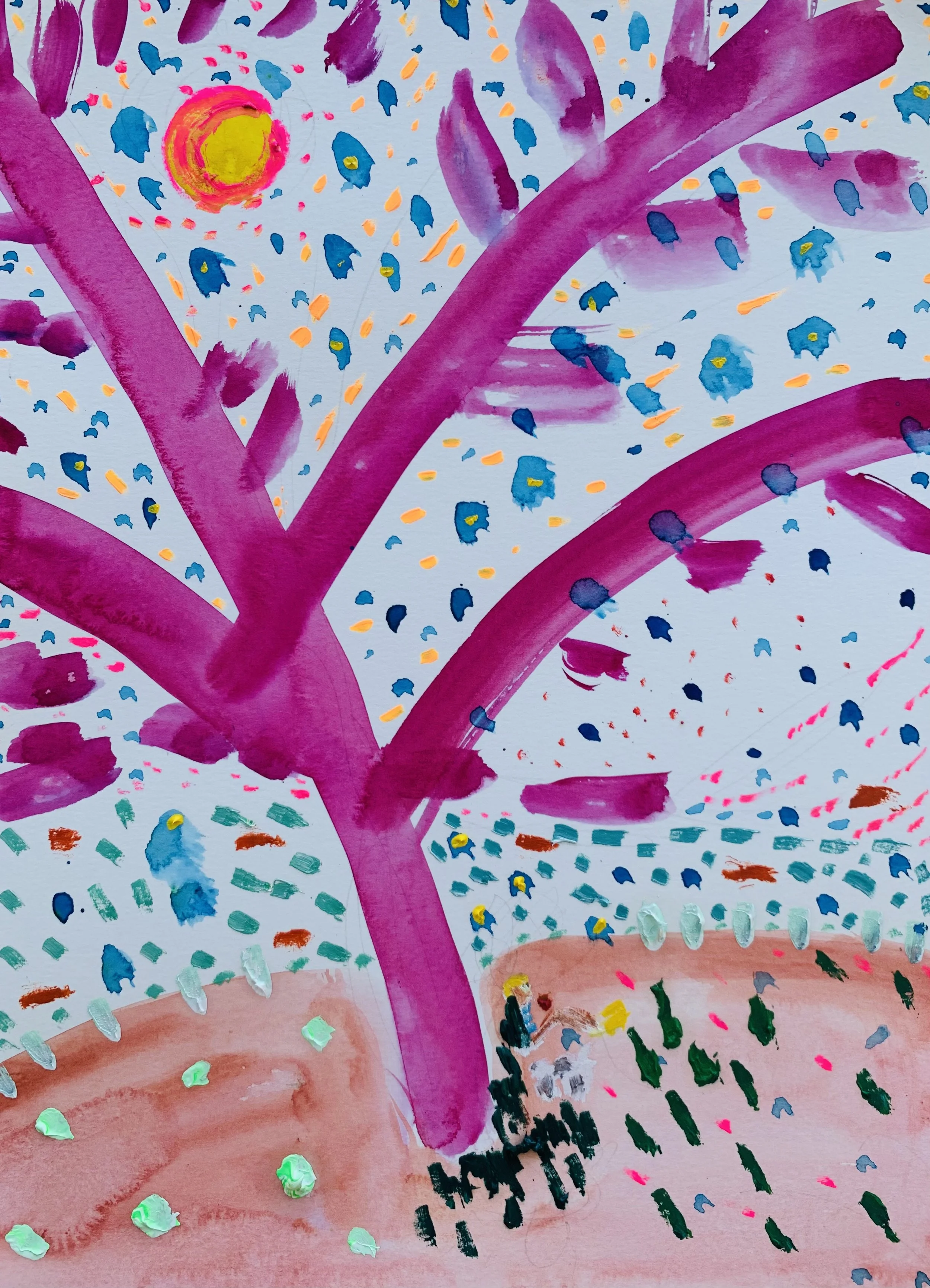 Kavanayén, árbol violeta. 2025 Water color and oil on paper 9 x 12 in 22.9 x 30.5 cm