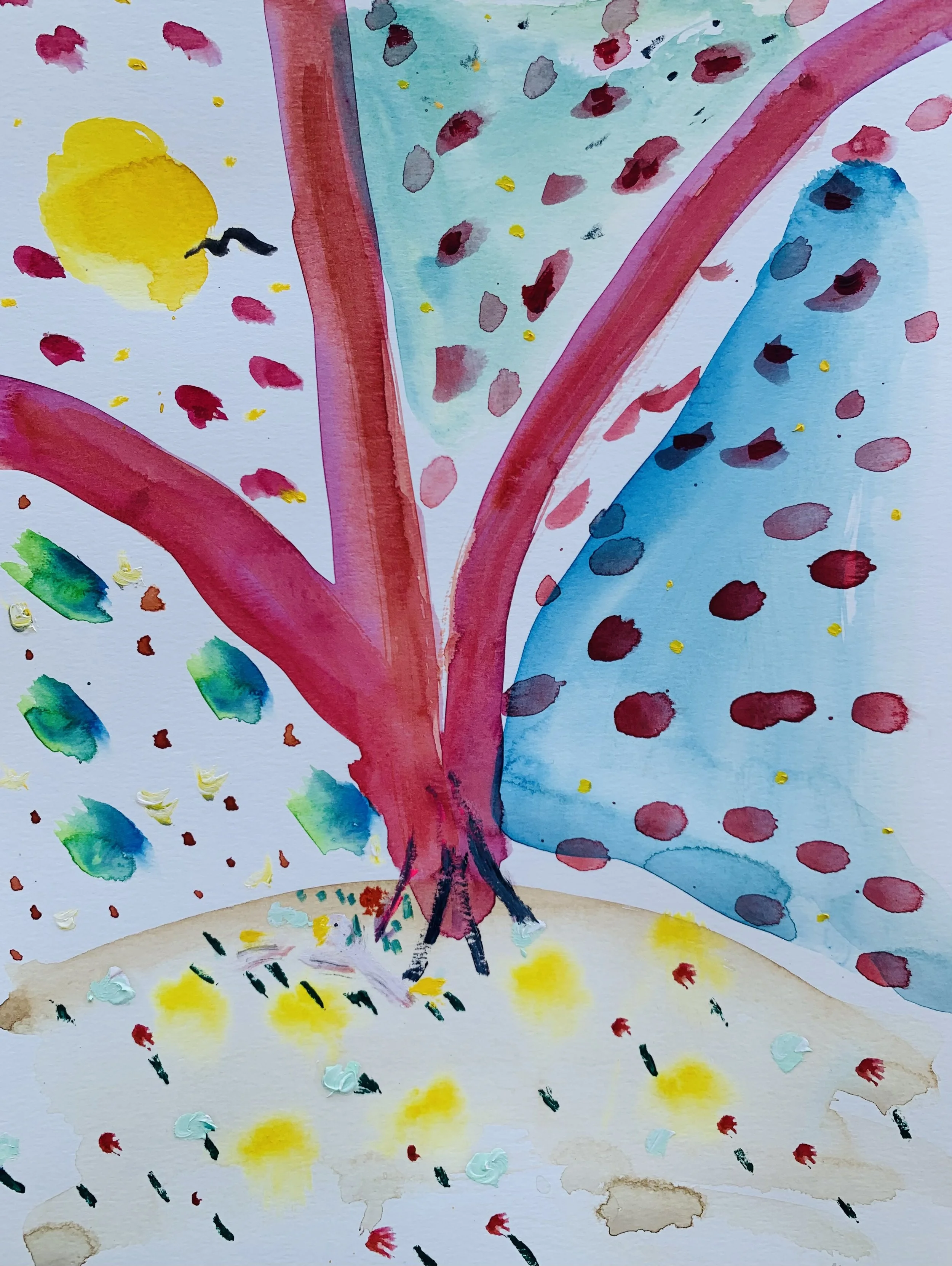 Kavanayén, echada en la grama. 2025 Water color and oil on paper 9 x 12 in 22.9 x 30.5 cm