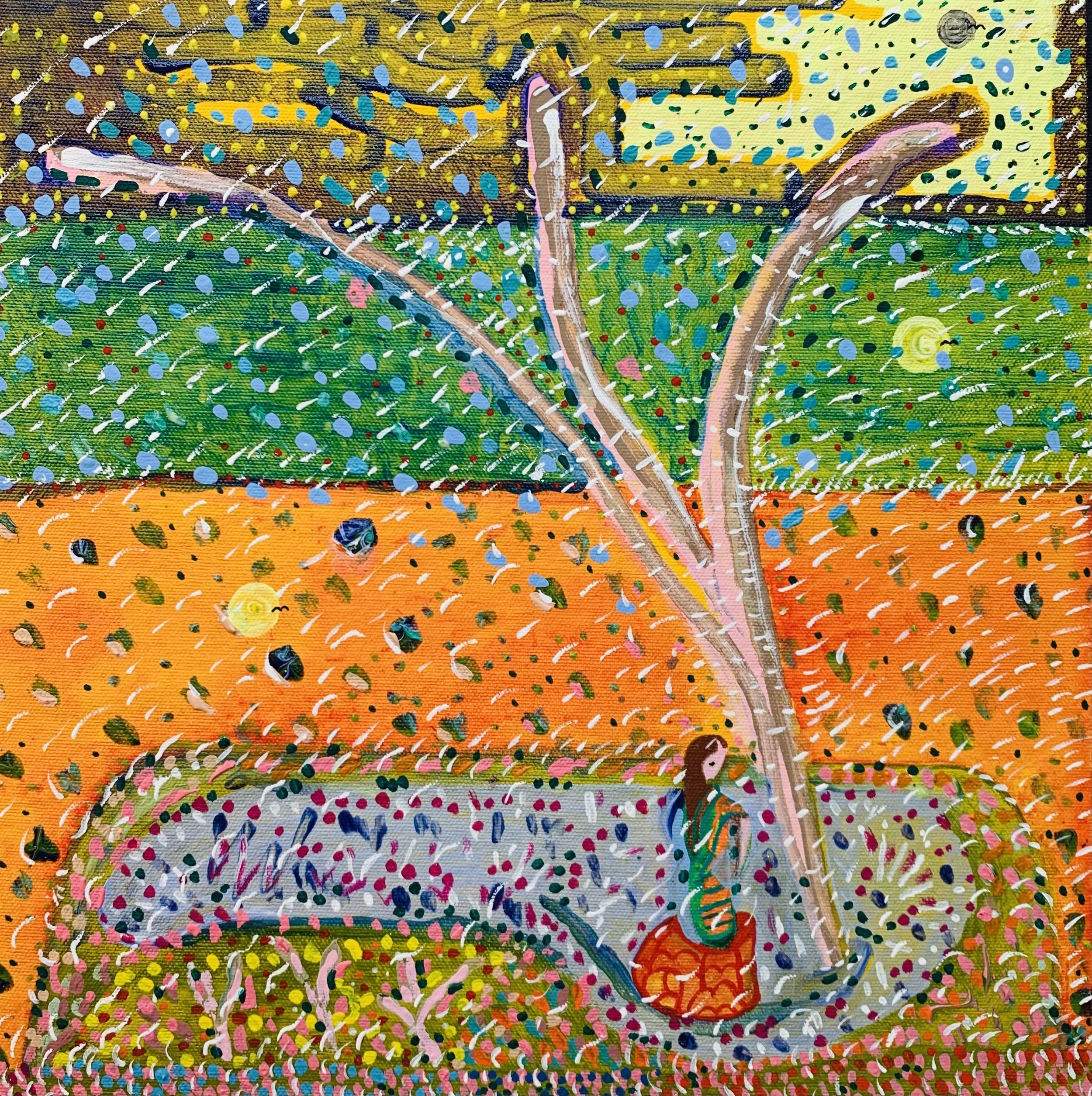 Kavanayén, noche de cometas. 2025 Gouache on canvas 14.5 × 15.5 in 38 × 38 cm