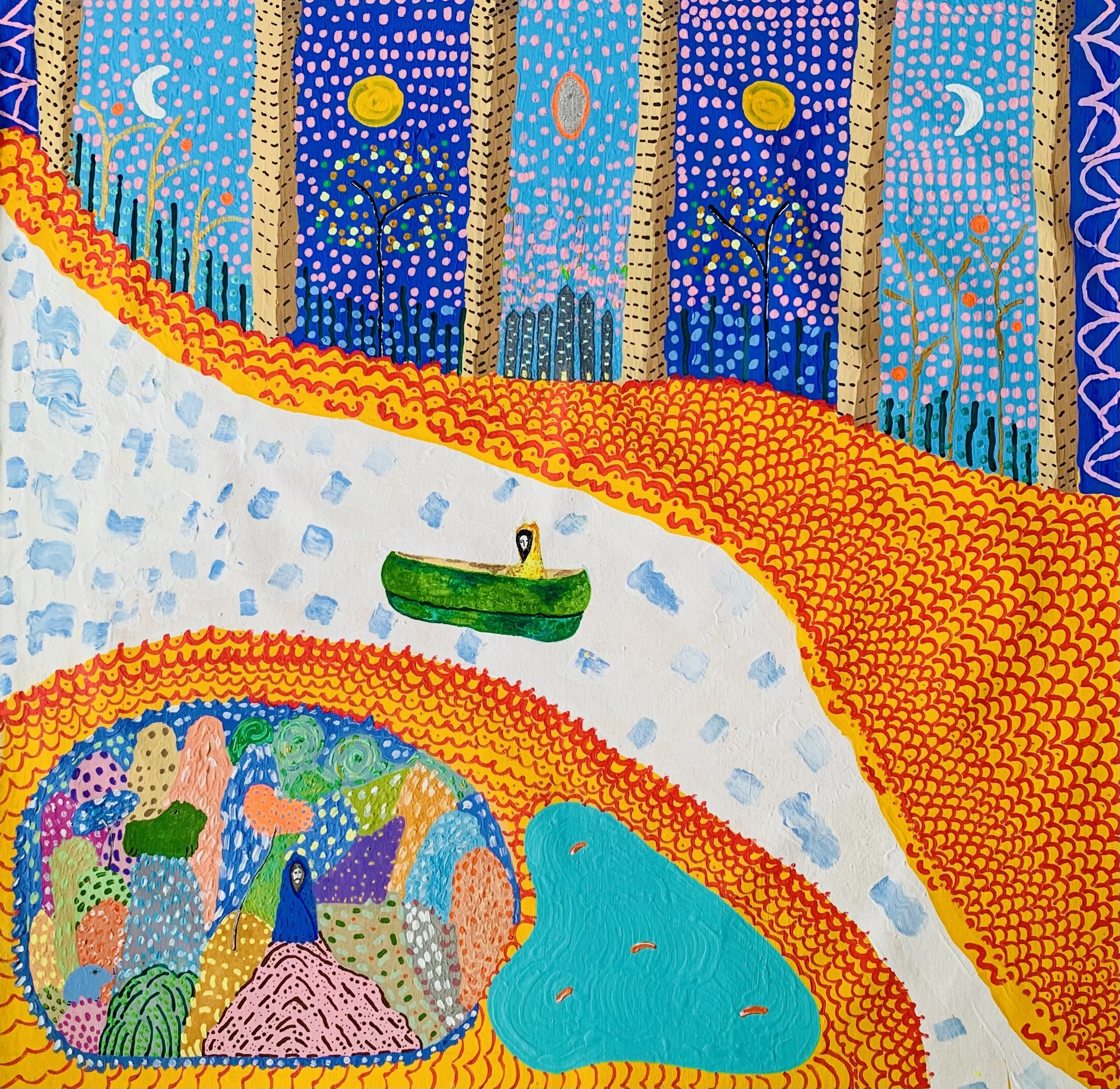 Kavanayén, bi-vidas Orinoco river. 2025 Gouache on canvas 36 × 36 in 91 × 91 cm
