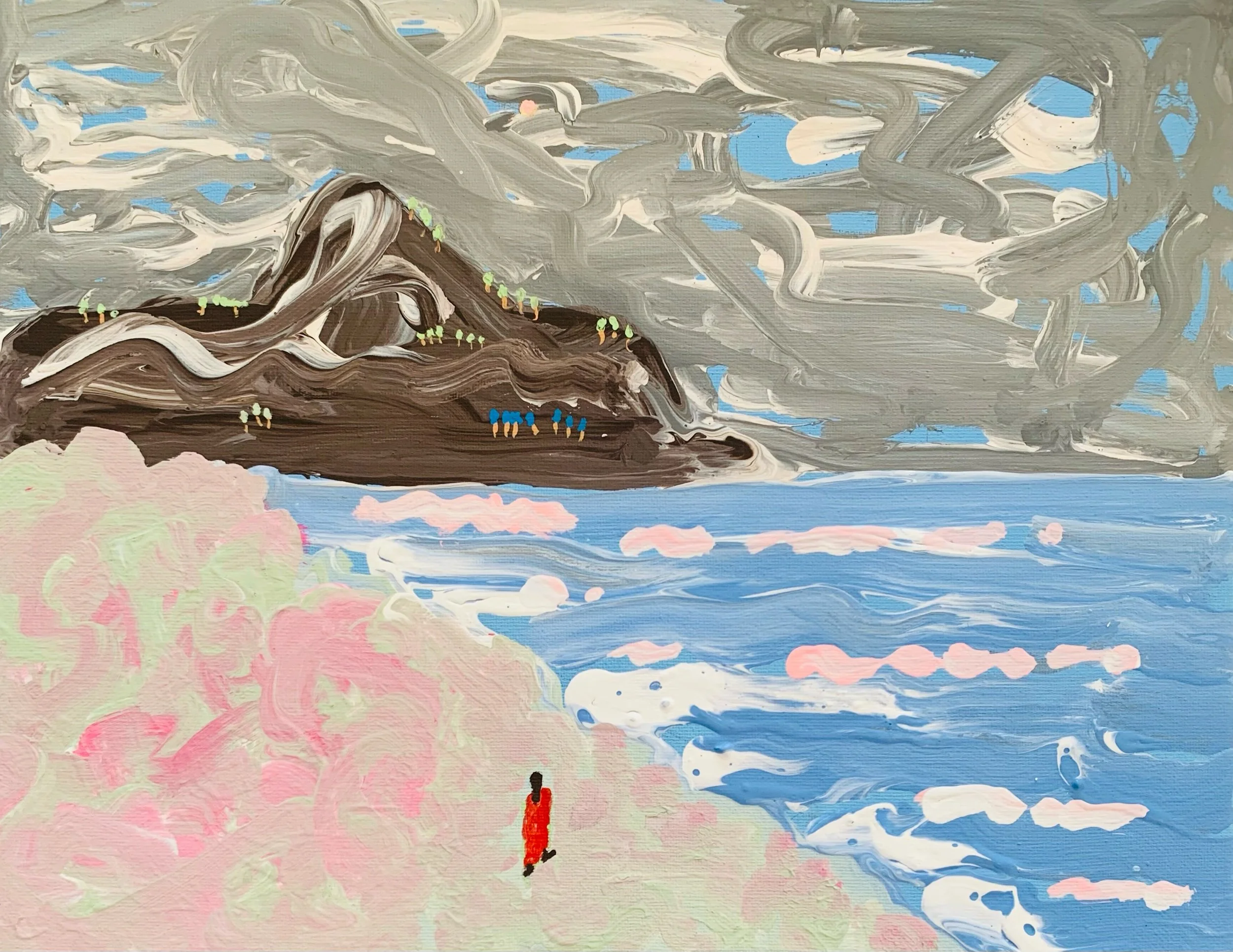  Kavanayén 01. Befuddled. Río Orinoco. 2025   Gouache on canvas 14 × 11 in 35 × 28 cm 