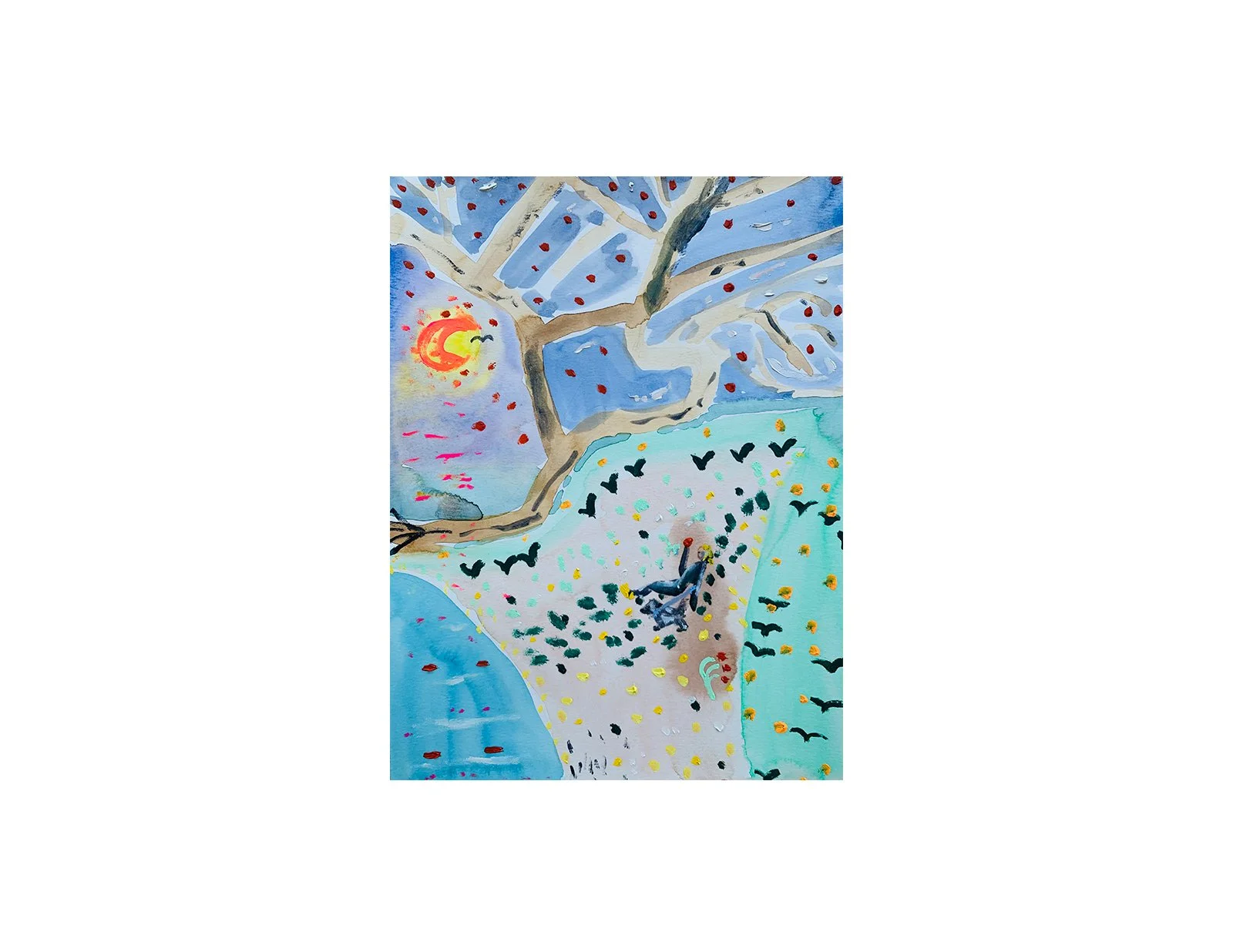  Kavanayén, leyendo bajo el árbol. 2025  Watercolor and oil on paper 9 x 12 in 22.9 x 30.5 cm 