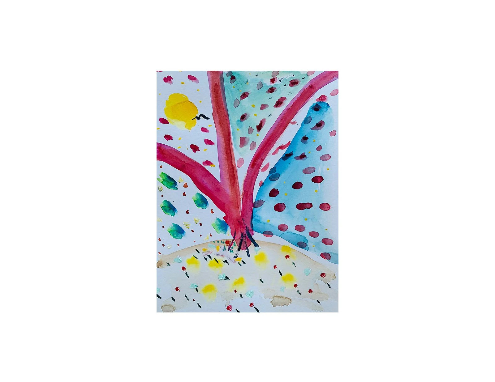  Kavanayén, echada en la grama. 2025  Watercolor and oil on paper 9 x 12 in 22.9 x 30.5 cm 