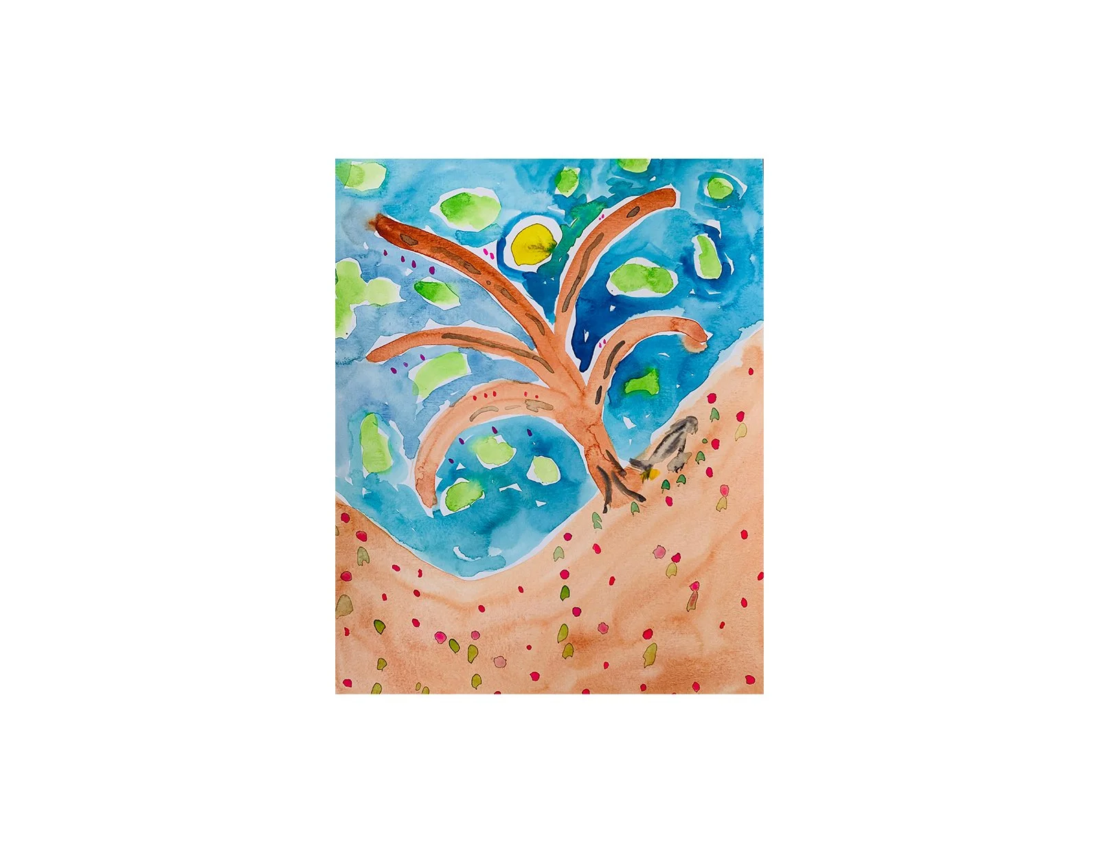  Kavanayén, bajo el árbol inclinado. 2025  Watercolor and oil on paper 9 x 12 in 22.9 x 30.5 cm 