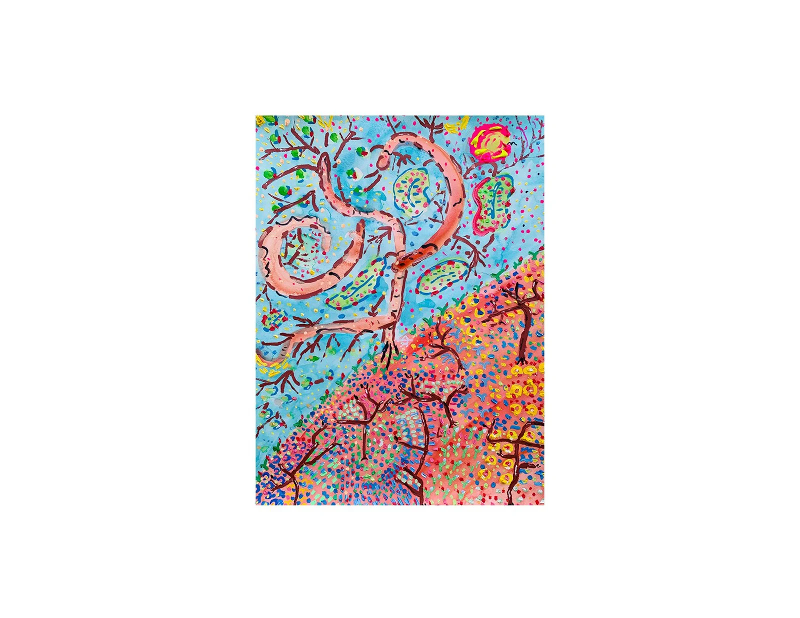  Kavanayén, escondida en la maleza. 2025  Watercolor and oil on paper 45.7x61 cm 18x24 in 