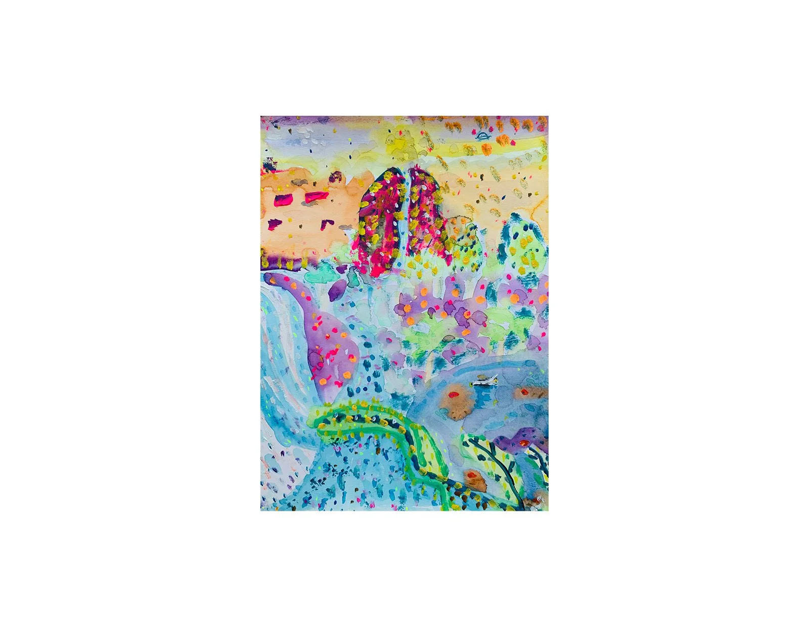  Kavanayén, nadando con los peces, 2025  Water color and oil on paper 9 x 12 in 22.9 x 30.5 cm 