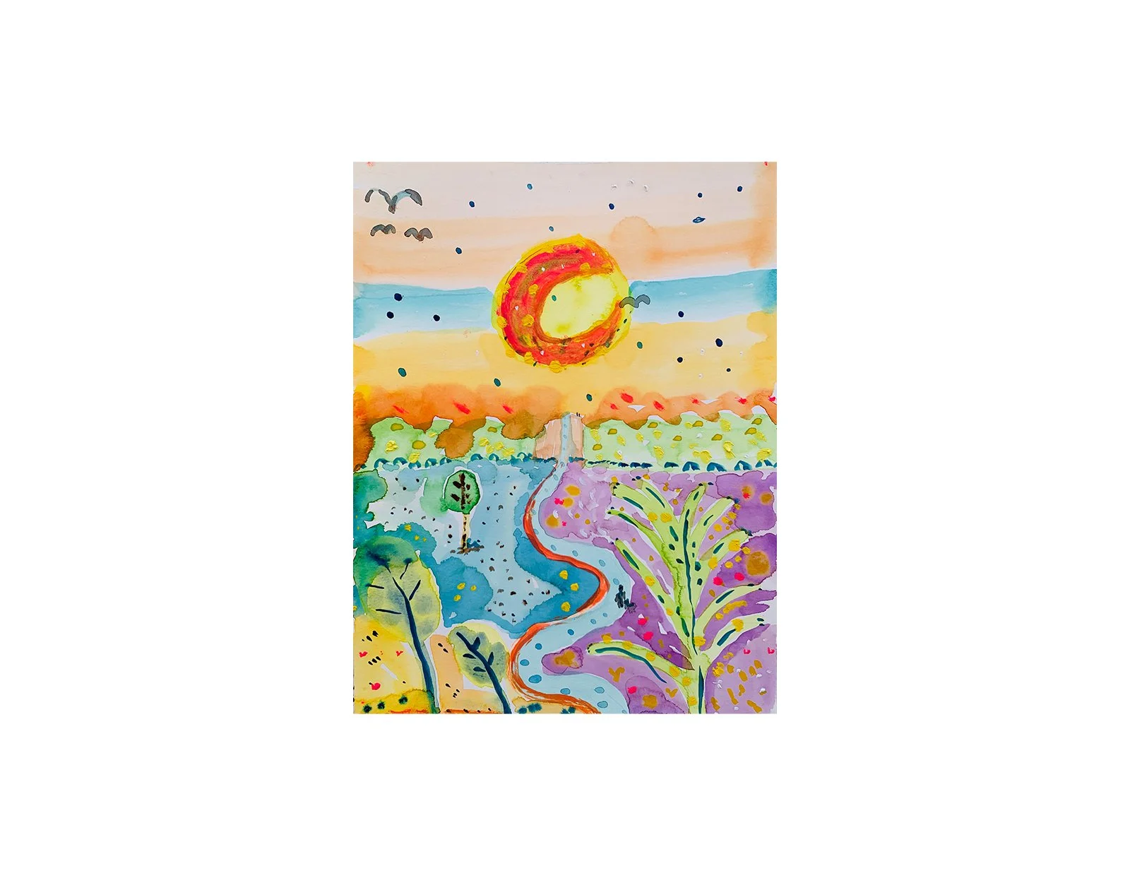  Kavanayén, noche y estrella, 2025  Watercolor and oil on paper 9 x 12 in 22.9 x 30.5 cm 