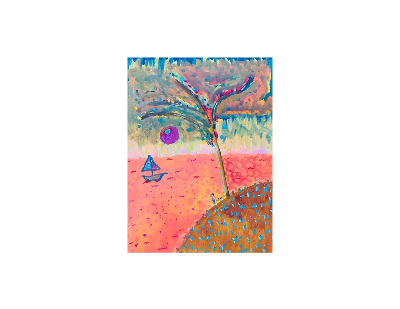  Kavanayén, the fisherman under &nbsp;the moon. 2025  Gouache on paper 9 x 12 in 22.9 x 30.5 cm 