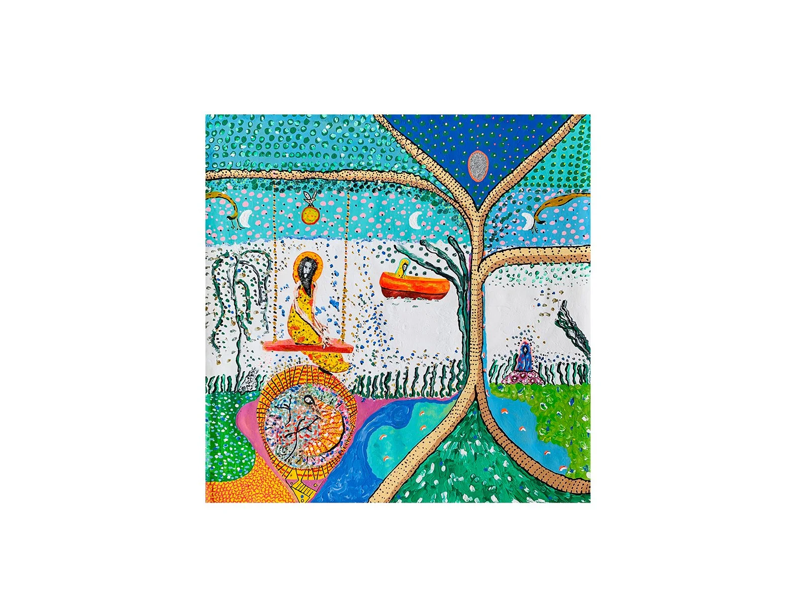  Kavanayén 04. Tree of life. Río Orinoco. 2025  Gouache on canvas 36 × 36 in 91 × 91 cm 