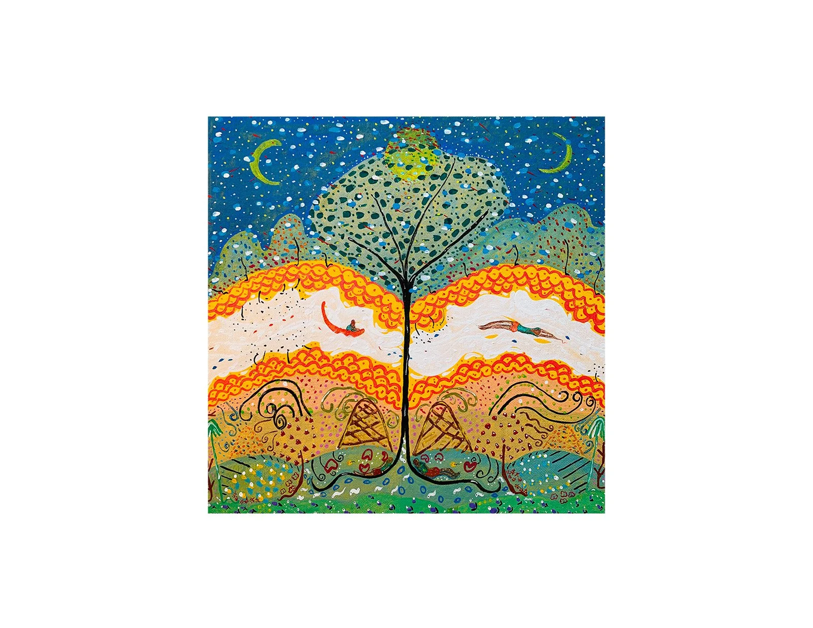  Kavanayén 04. Vidas paralelas. Orinoco river. 2025  Gouache on canvas 14 × 14 in 35 x 35 cm 