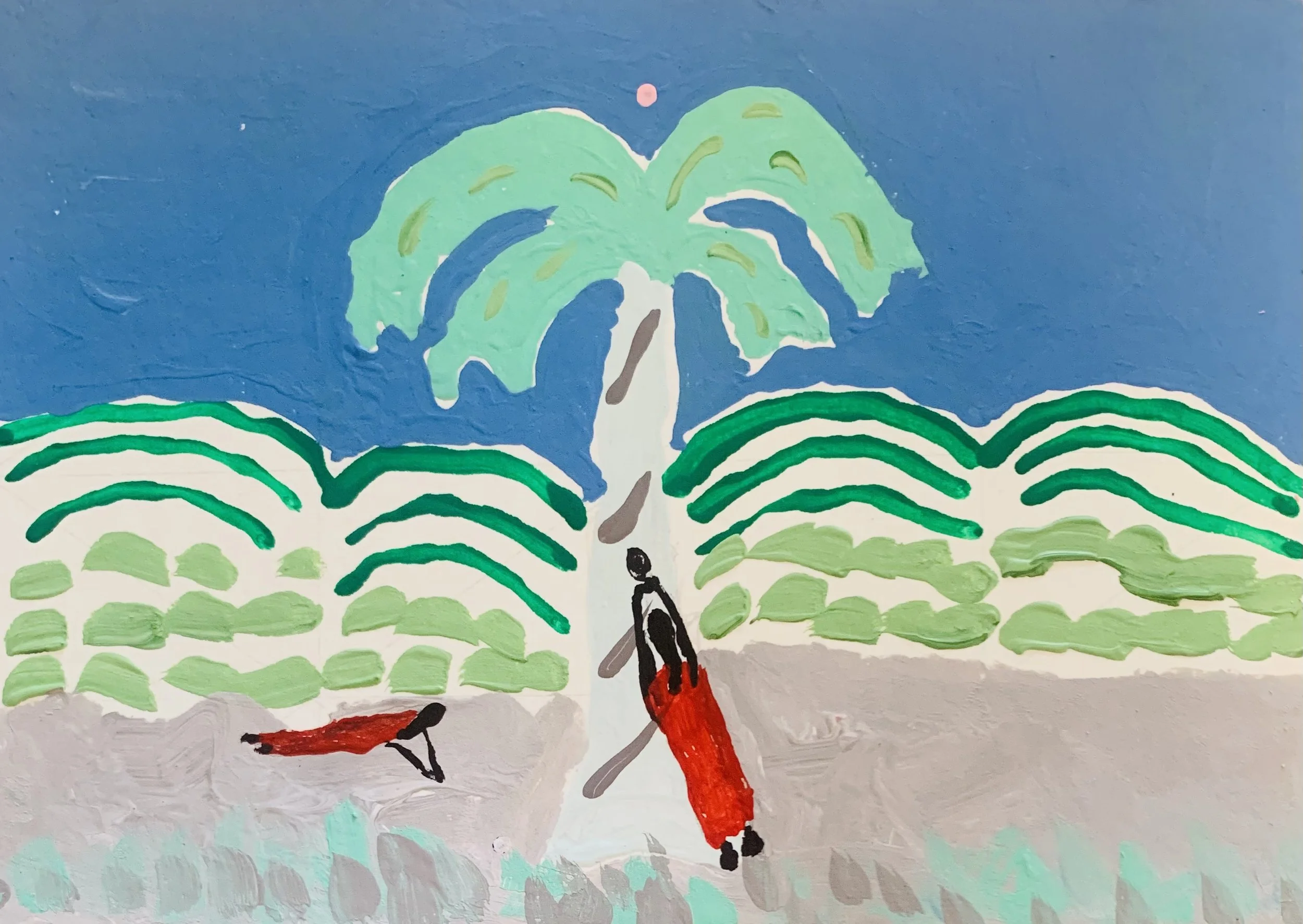  Kavanayén 01. Reaching out coconut. Río Orinoco. 2025   Gouache on paper 5.8 × 8.2 in 14.8 × 21 cm 