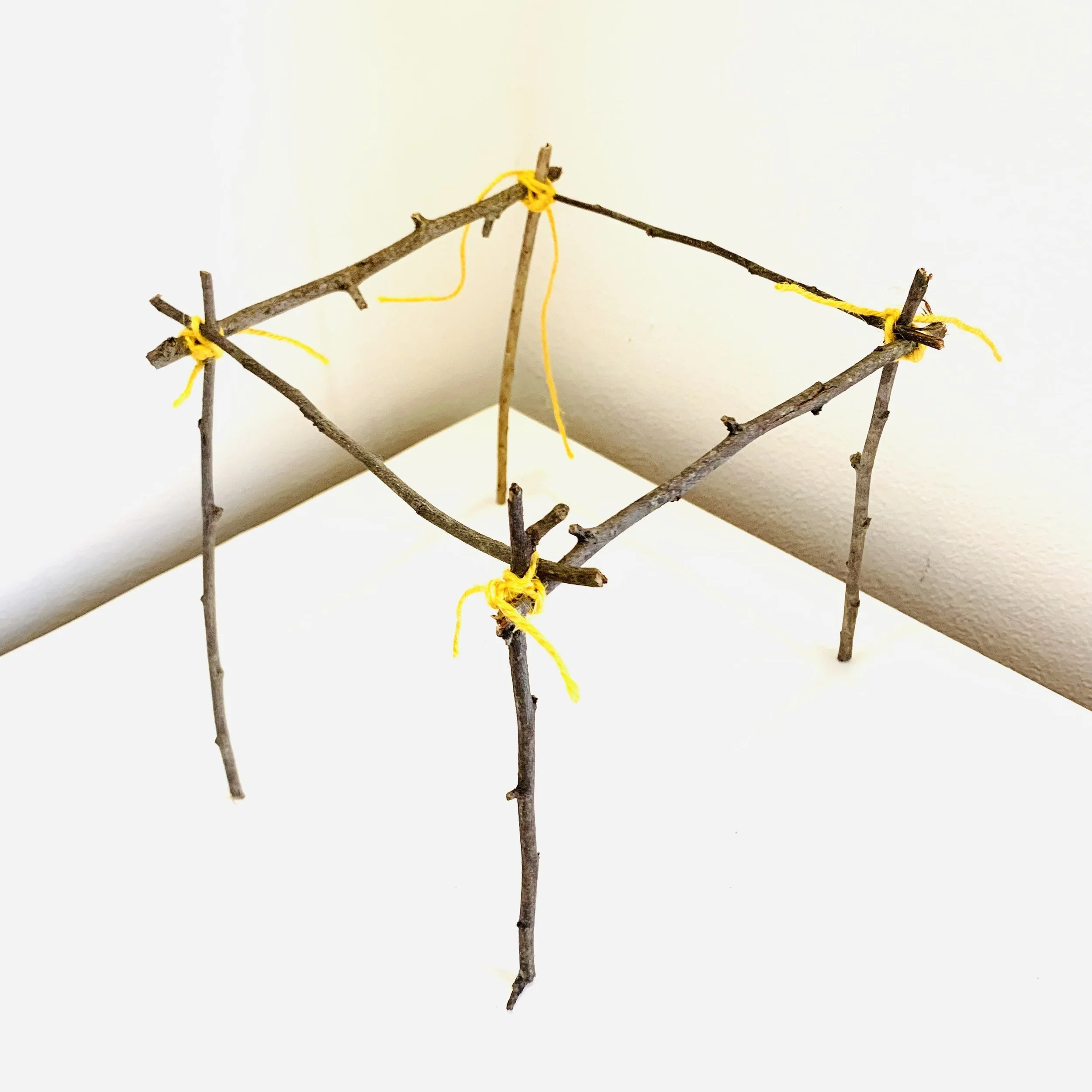  Kavanayén. Table / Mesa. 2025  Tree branches, a leave and cord 9 × 12 in 23 × 30 cm 