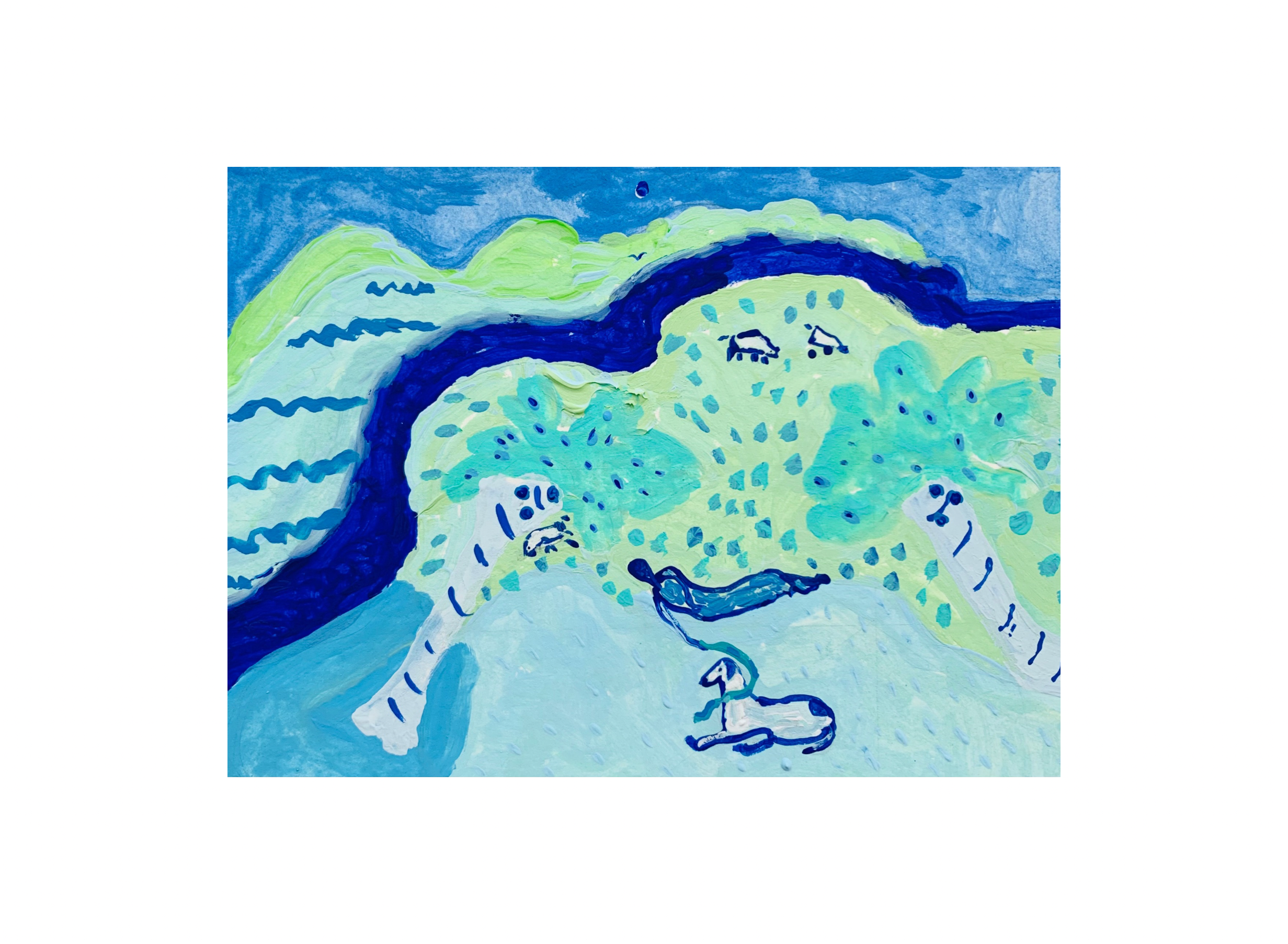  Kavanayén 01. The blue scarf. 2026  Gouache on paper 5.8 × 8.2 in 14.8 × 21 cm 