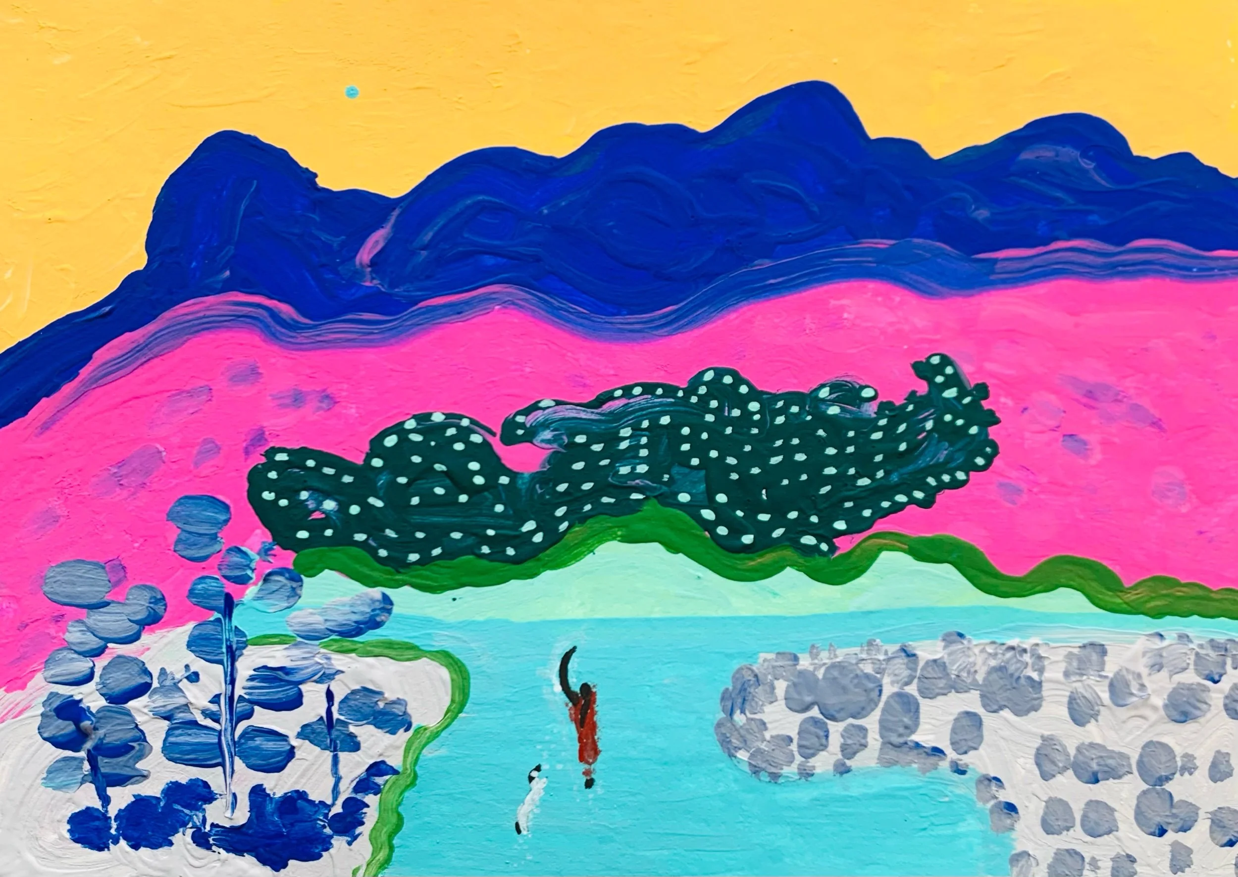  Kavanayén 06. Swimming toward home. Río Orinoco. 2026  Gouache on paper 5.8 × 8.2 in 14.8 × 21 cm 