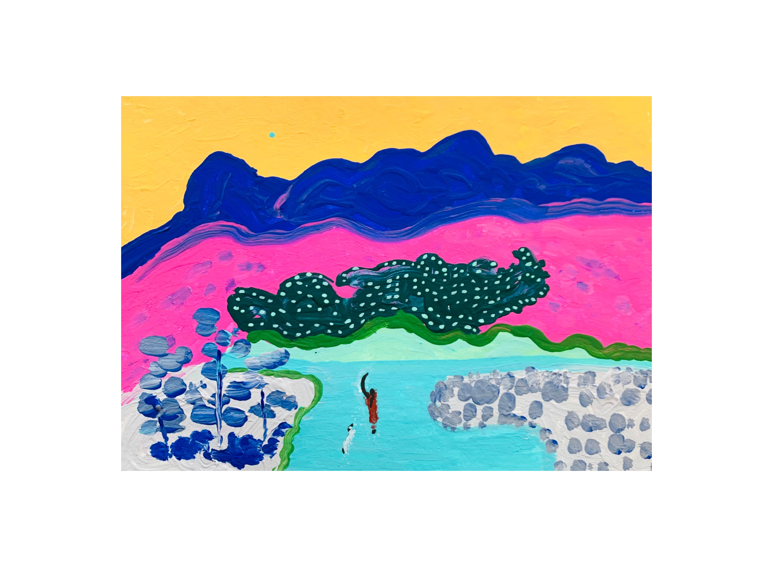  Kavanayén 06. Swimming toward home. Río Orinoco. 2026  Gouache on paper 5.8 × 8.2 in 14.8 × 21 cm 