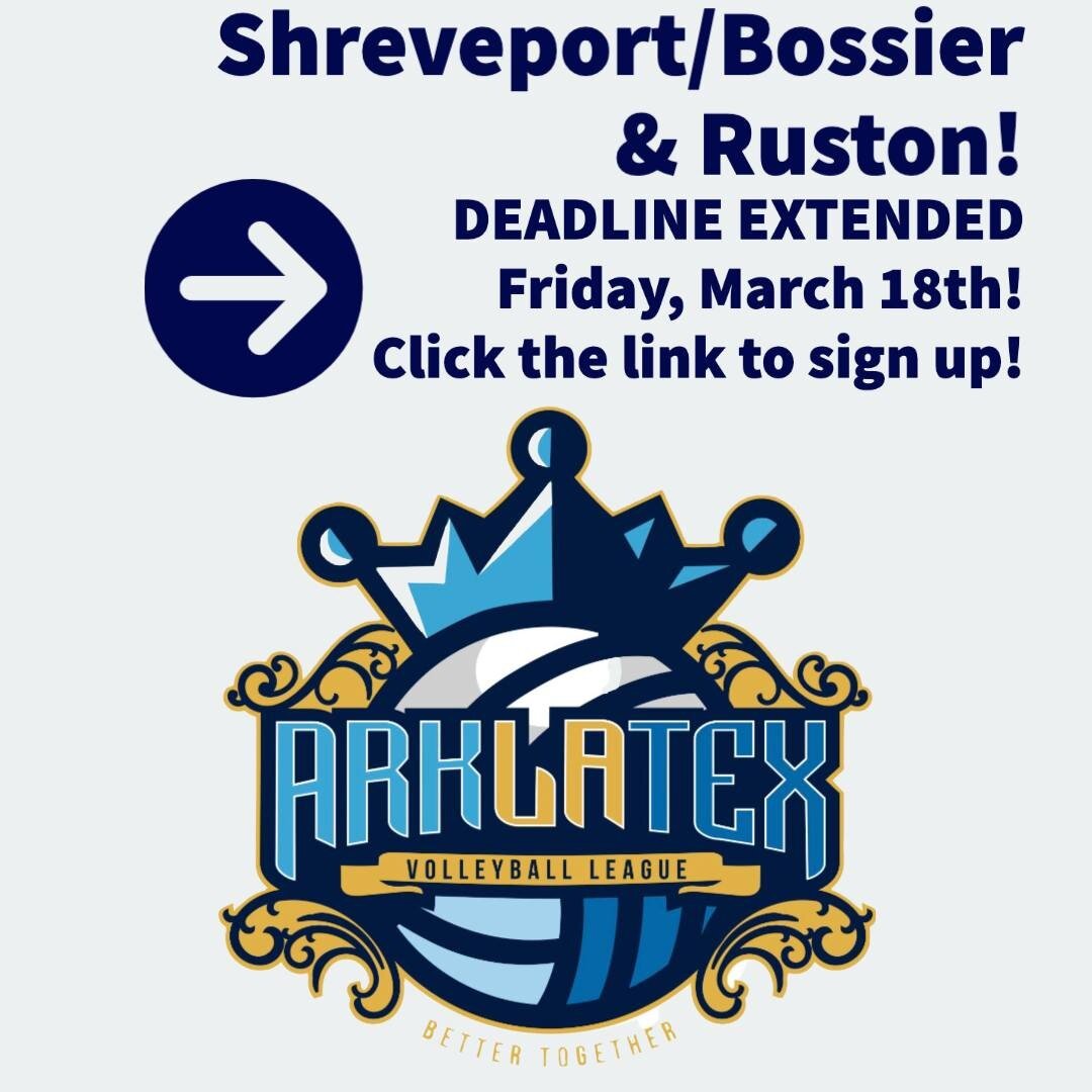 👀🏐MIDDLE SCHOOL VOLLEYBALL🏐It's the LAST WEEK to sign up with 💙Arklatex Volleyball League 💙in Shv/Bossier and Ruston! 
CLICK HERE ⏩https://www.arklatexvb.com/