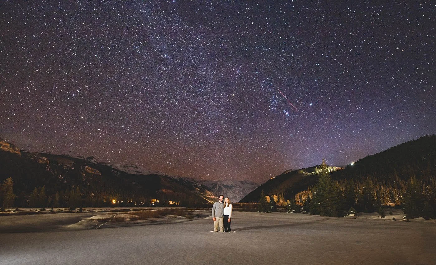 Engagement photo with the Milky way over Telluride