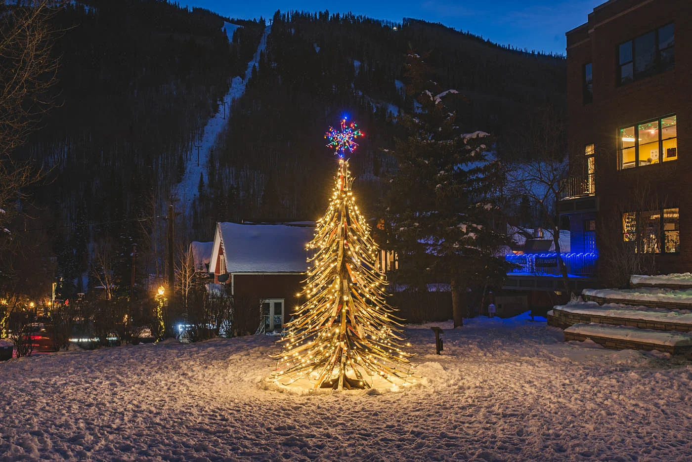 Christmas tree made out of skis