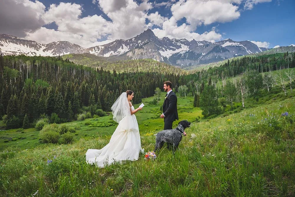 Telluride elopement ceremony with guests at a mountain overlook