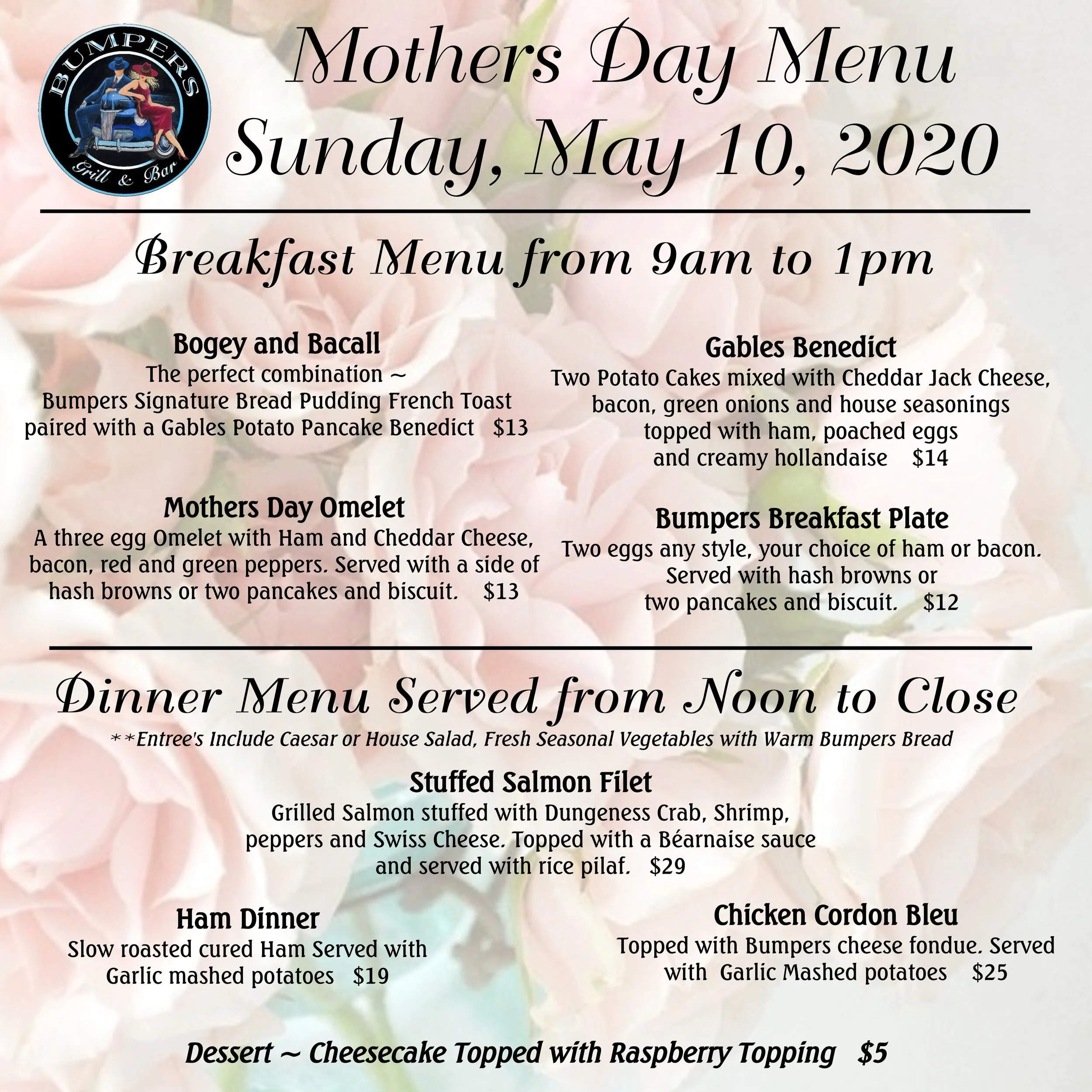 Mother's Day Menu! 😍 — Bumpers