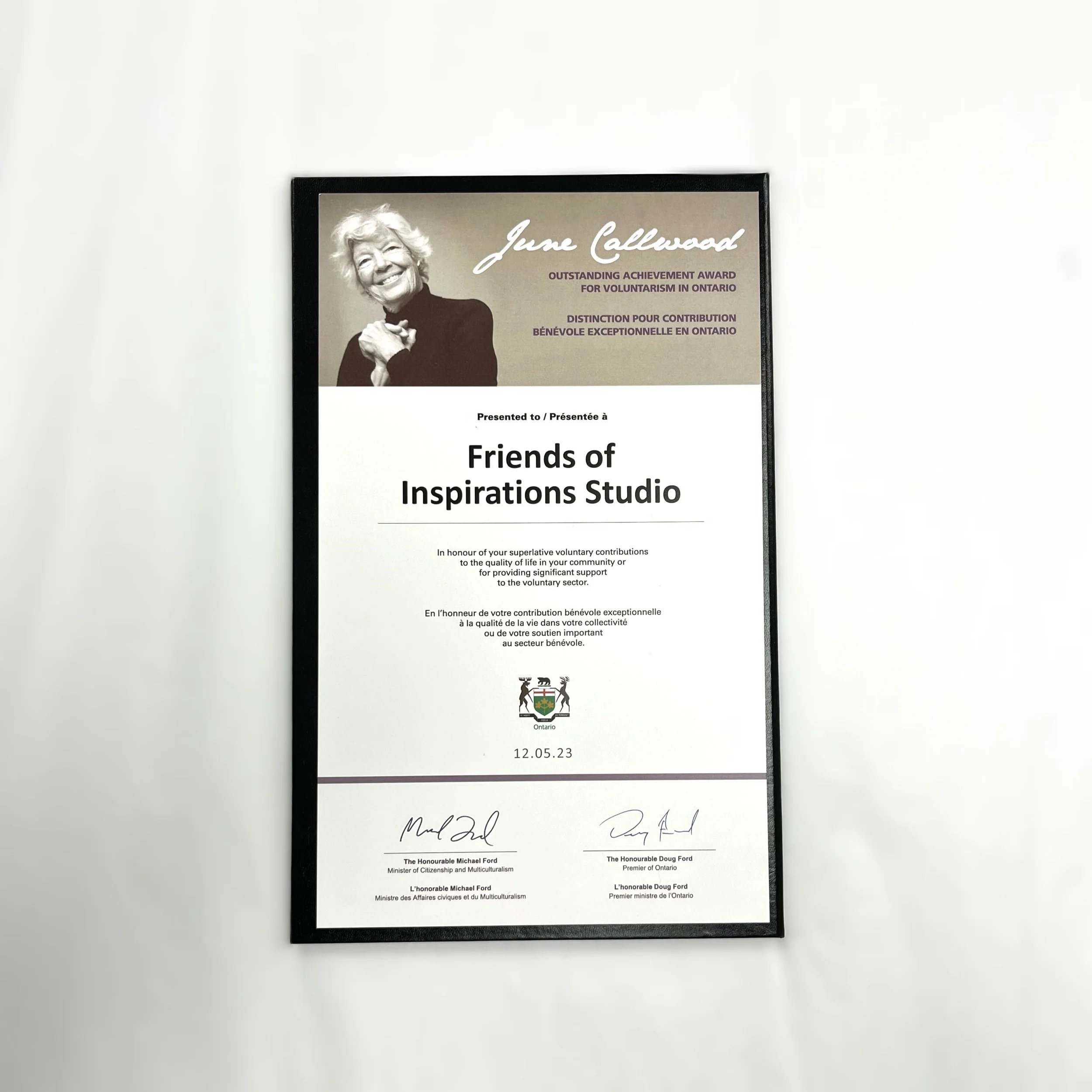 Friends of Inspirations win June Callwood Award from the Province of Ontario