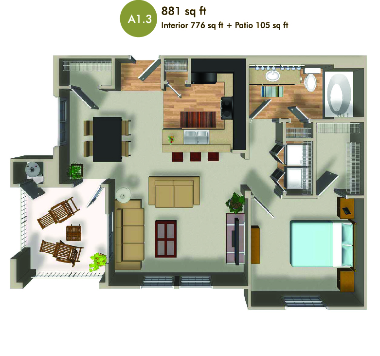  881 square foot floorplan