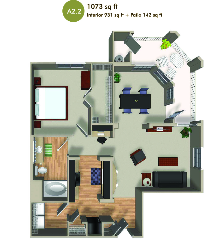 1073 square foot floorplan