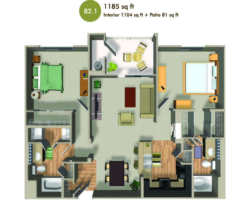 1185 square foot floorplan