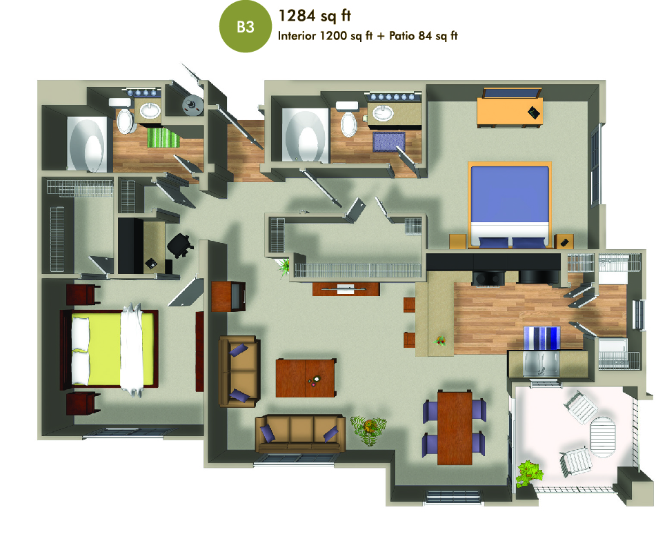 1284 square foot floorplan