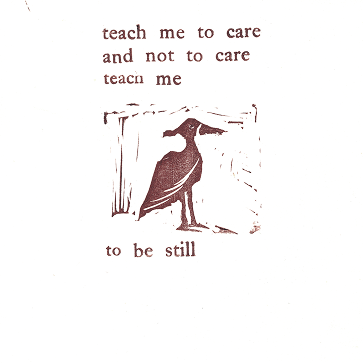 Block print of a bird and words from T.S. Eliot