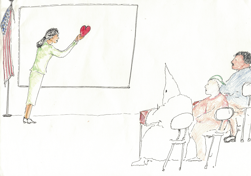 Political cartoon in a classroom setting