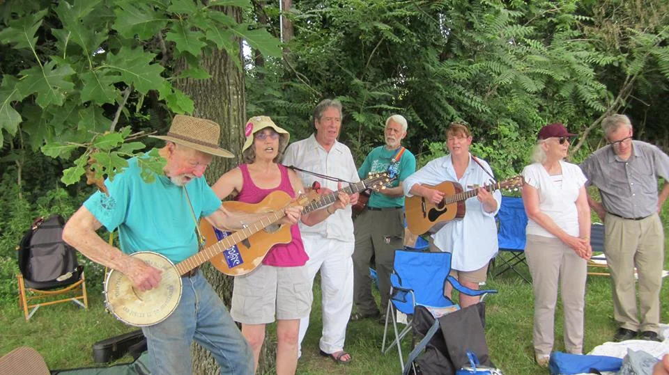 With Pete Seeger and friends at the Peace Vigil, Corner of Routes 9 and 9D, Fishkill NY.