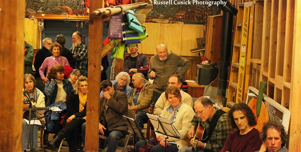 With Pete Seeger and friends at the Beacon Sloop Club First Friday meeting, Beacon NY.