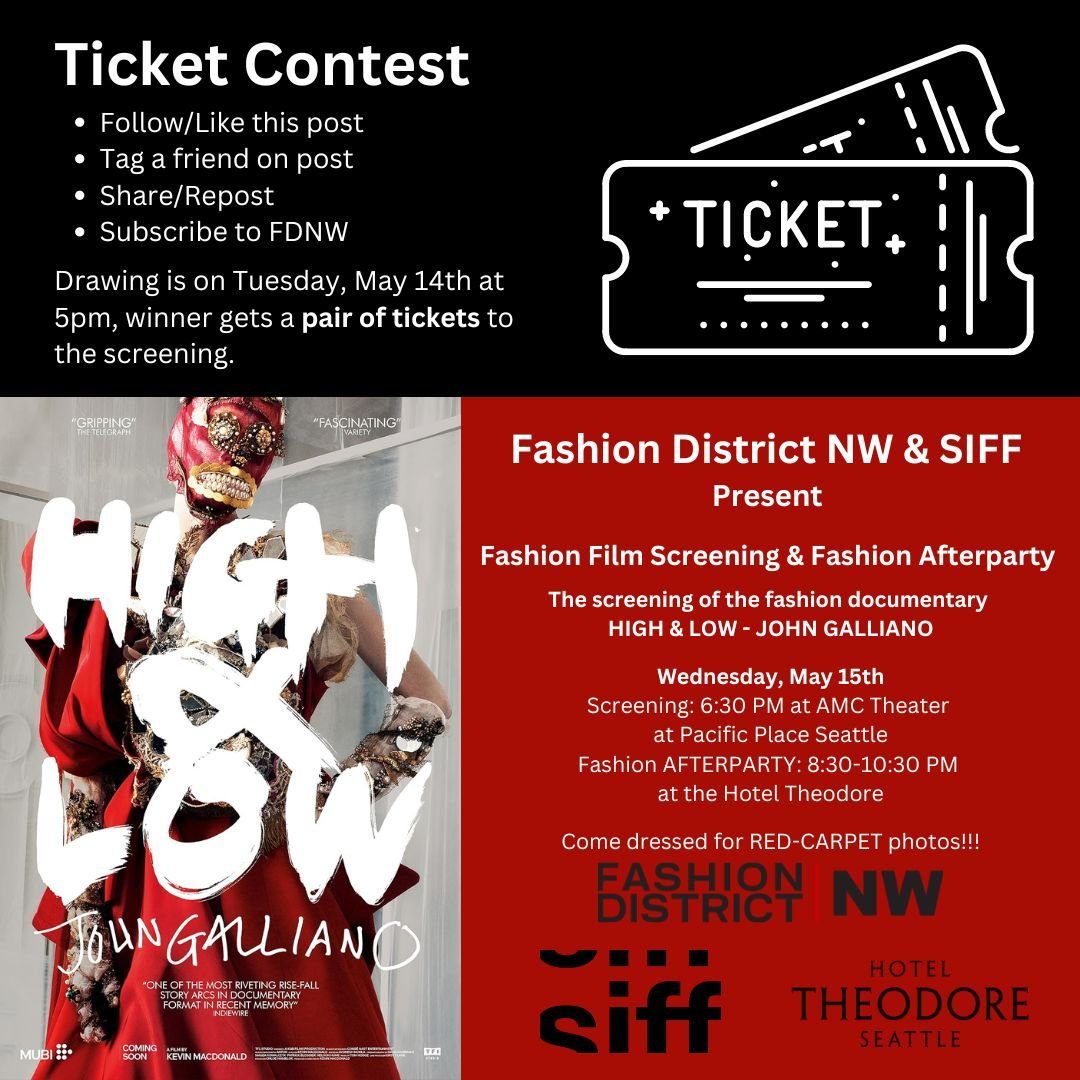 Win tickets to the SIFF screening &quot;High &amp; Low - John Galliano&quot; on Wednesday, May 15th at 6:30pm.

To be eligible for the Ticket Contest, you must do all of the following:
1. Follow/Like this post
2. Tag a friend on the post
3. Share/Rep