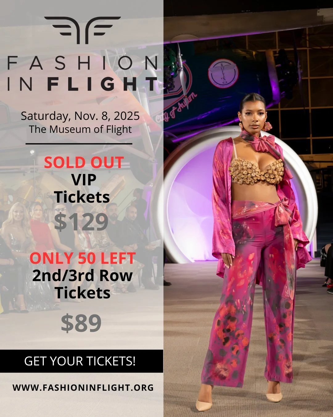 FASHION IN FLIGHT tickets are going fast; only 50 2nd/3rd Row tickets left for this year's show. Please get your tickets now so you don't miss this FLIGHT.

For more information on Fashion in Flight, please visit the link in our bio or visit: www.fas