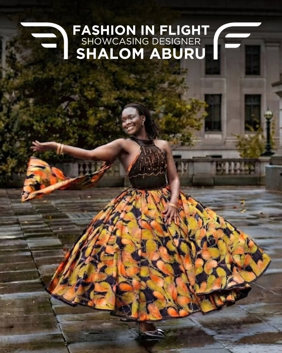 Fashion in Flight is excited to announce that Shalom Aburu will be showcasing her collection on Saturday, November 7th at The Museum of Flight.

Shalom Aburu is a Ugandan couture designer and multidisciplinary artist whose work blends contemporary fa