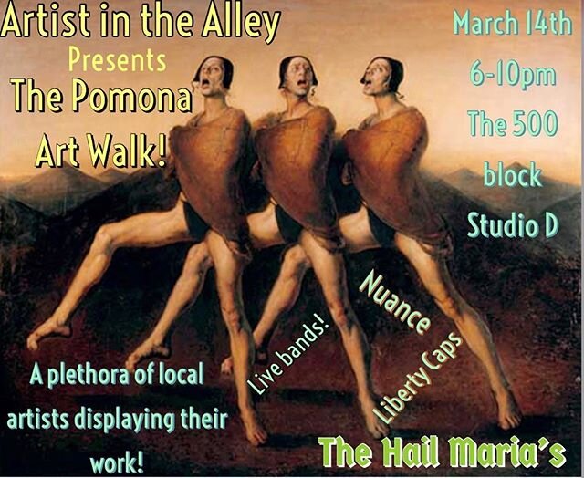 Come one, come all to the March 14th Pomona Art Walk! Always a good vibe in the Alley! #pomonaartwalk #500blockpomona #undergroundartist #undergroundmusic #art #artgallery