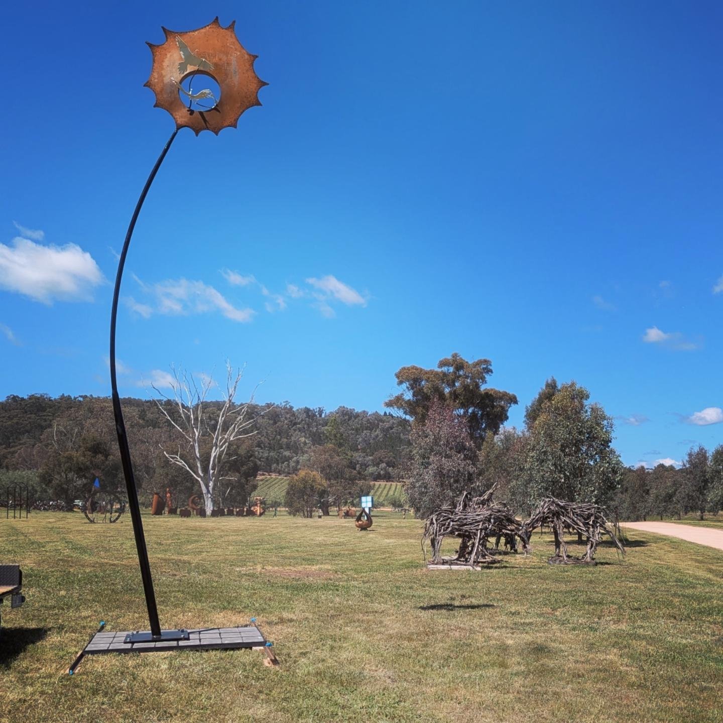 Perfect day for installing at @sculpturesinthegarden . Thanks to all the volunteers for their hard work. 
Starts Saturday 12th Oct - Sun 27th.