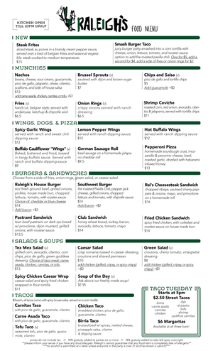 Standard Raleigh Menu Raleigh's Pub