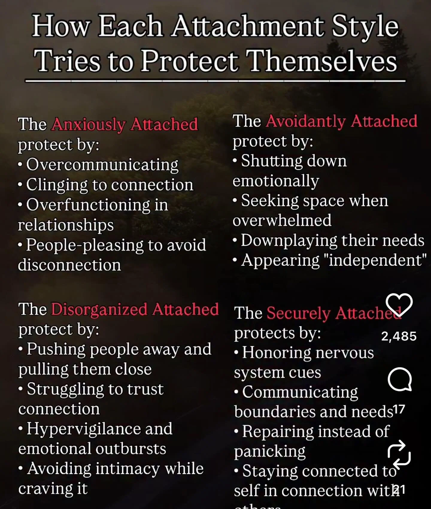 Attachment styles and their defense mechanisms 

#healingsolutionsllc 
#attachmentstyles 
#defensemechanism
