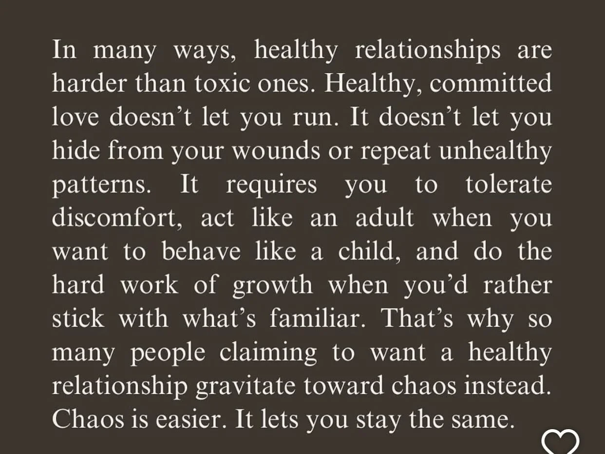 Recognize the pull to chaos and do something different. Break the patterns of dysfunction one small step at a time. 

#healingsolutionsllc 
#dysfuntionalpatterns 
#healthyrelationship 
#dothework