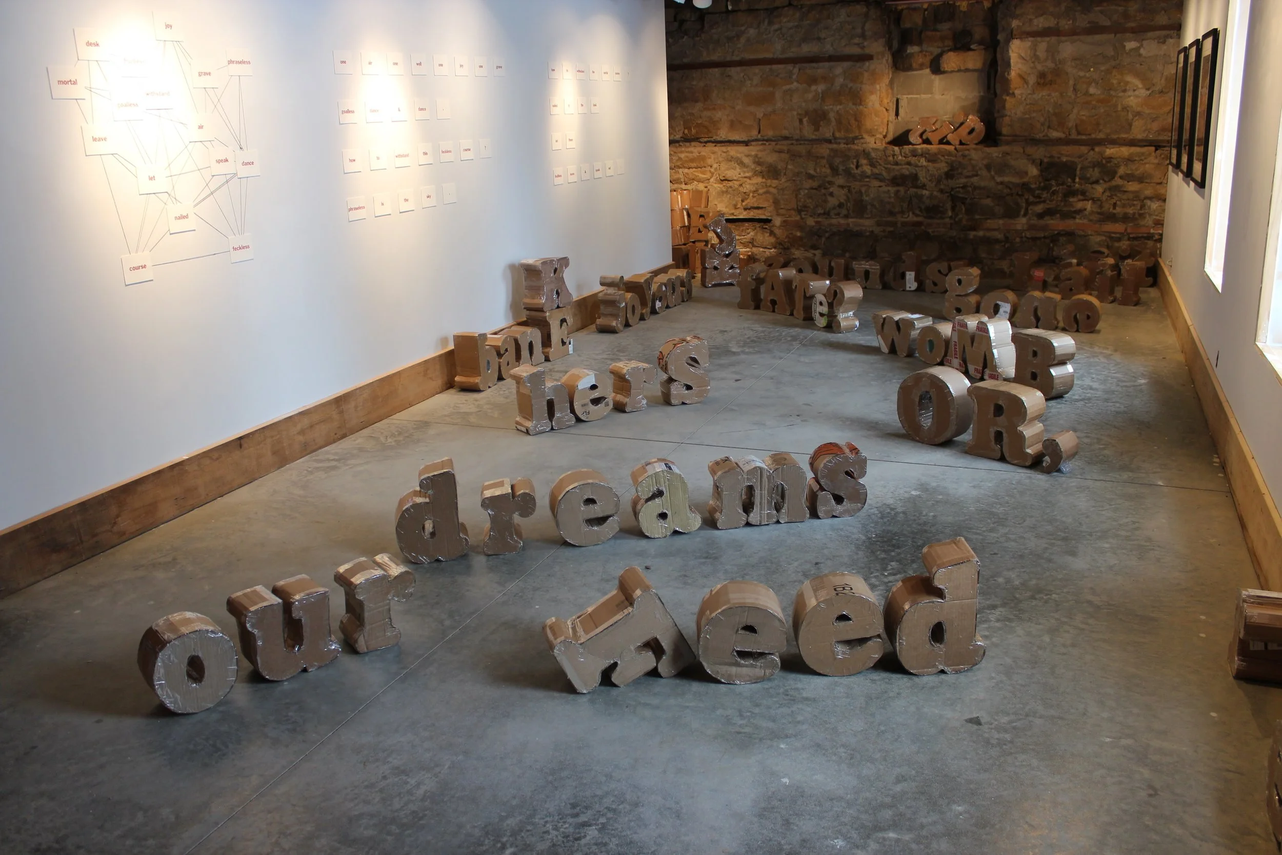 Our Words In/Out (after). conserved corrugated cardboard, 2019.