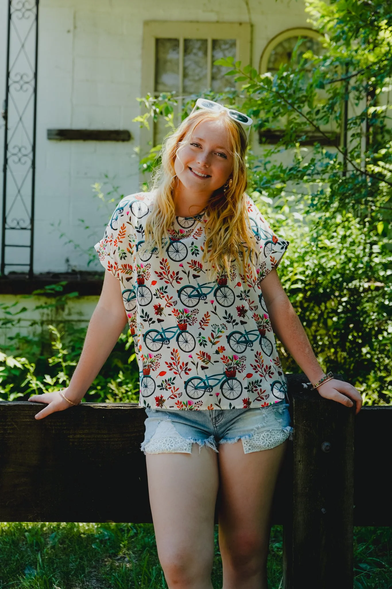 LA Soul Floral Bicycle Short Sleeve Top