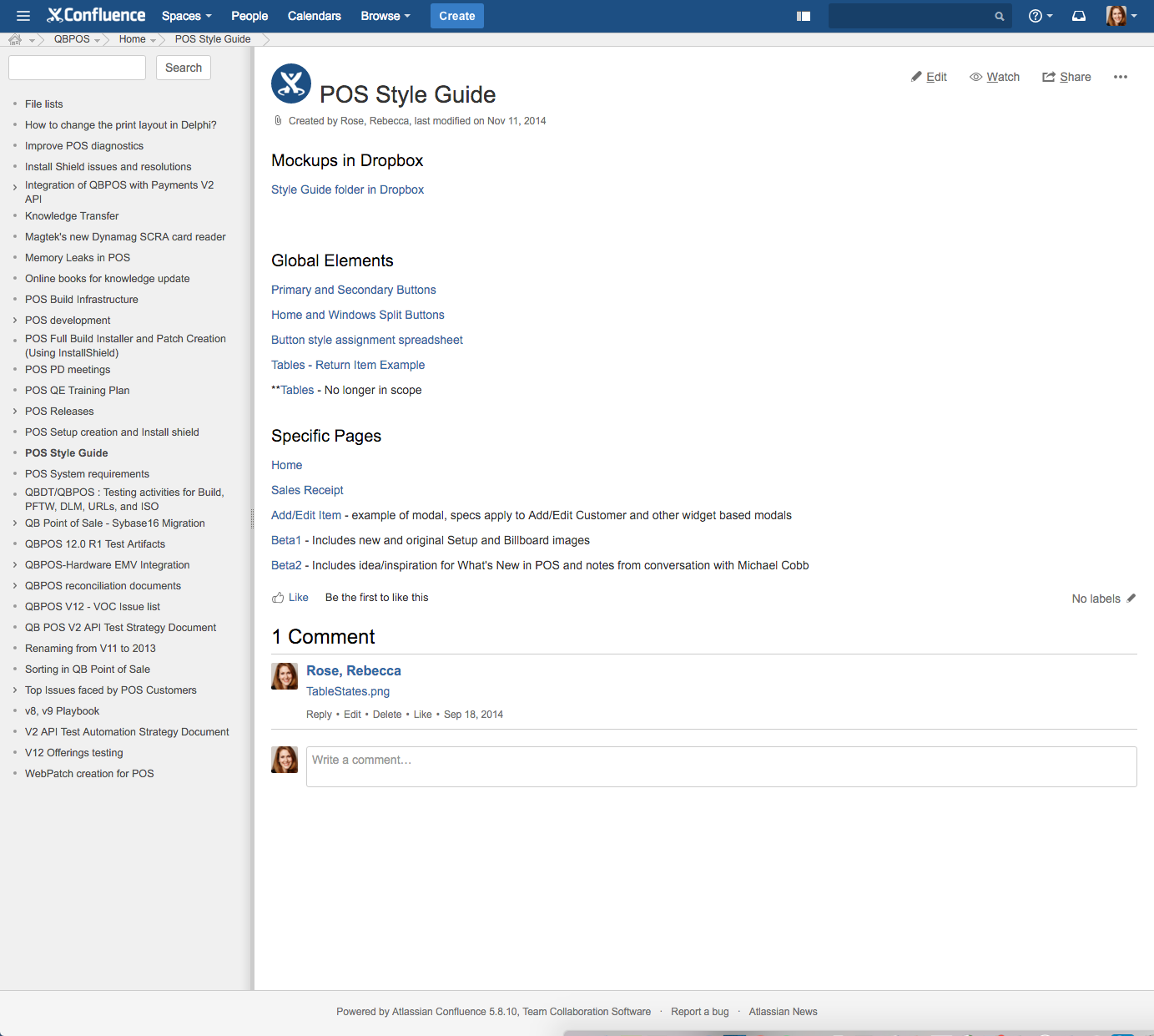 I documented visual design specs in a Point of Sale (POS) Style Guide Wiki.
