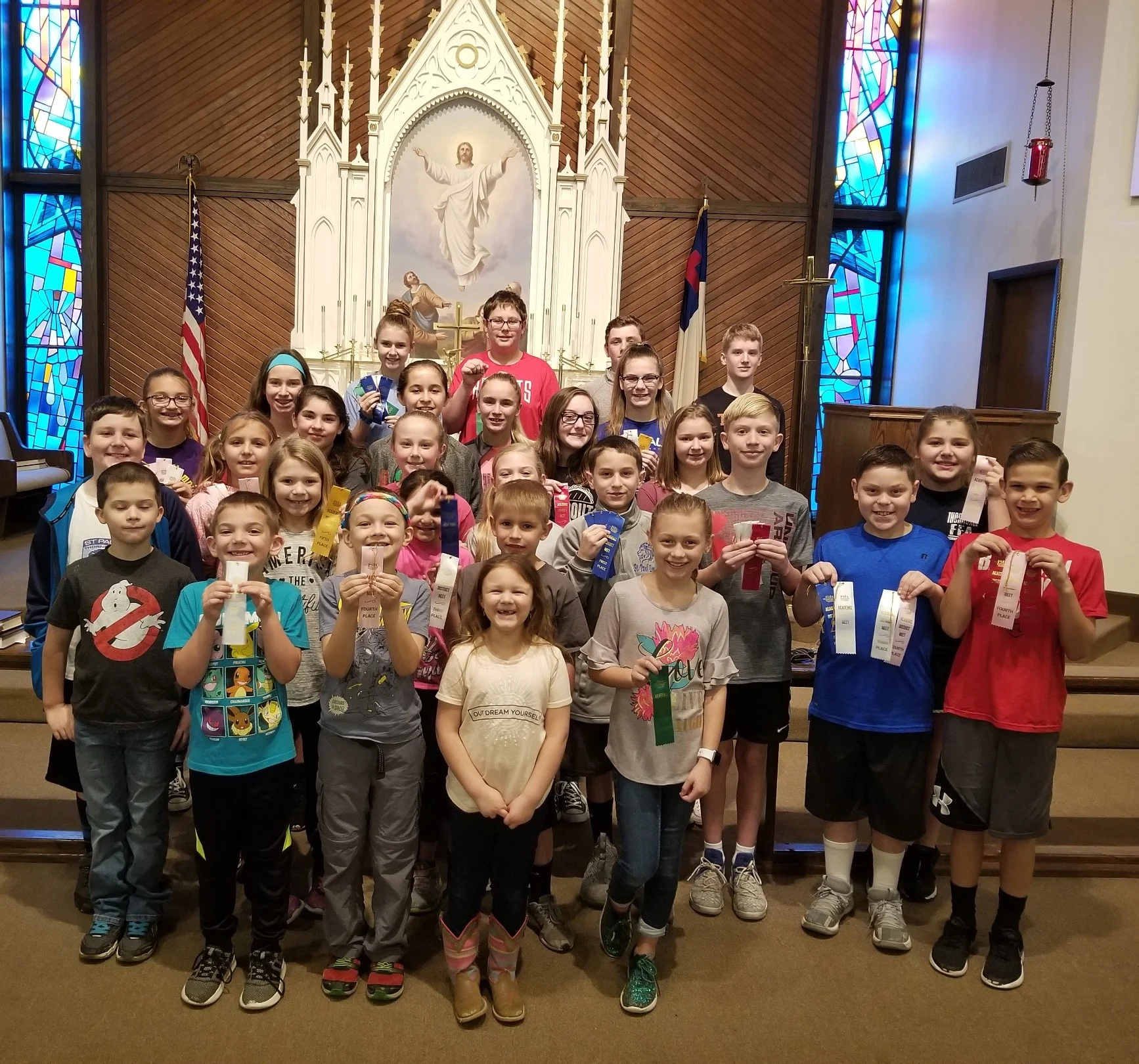 Students who finished in the top six of their contest showed off their “hardware” at our Midweek Chapel Service.