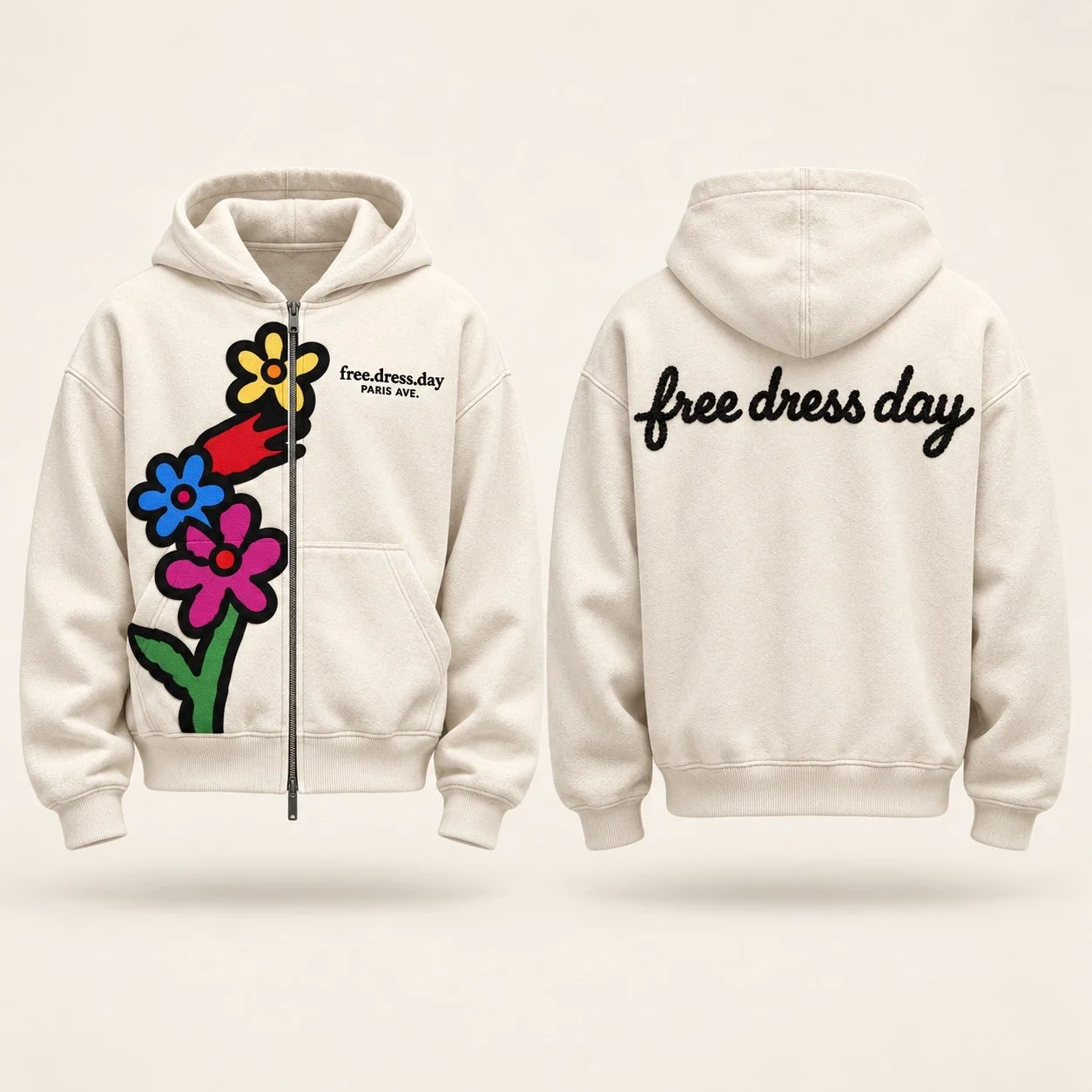 Wildflower Zip Hoodie — Cream