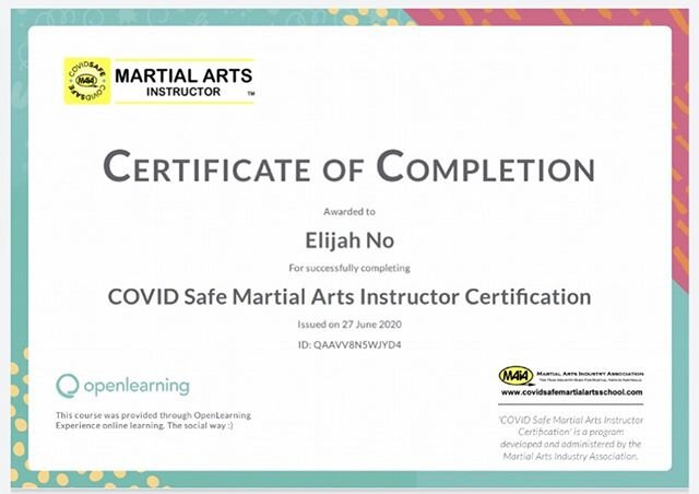 Sibak Eli No @seoulchild99 completed the Covid Safe Martial Arts Instructor Certification today. @martialartsindustryassociation 🐉 #DDOhana #Strong