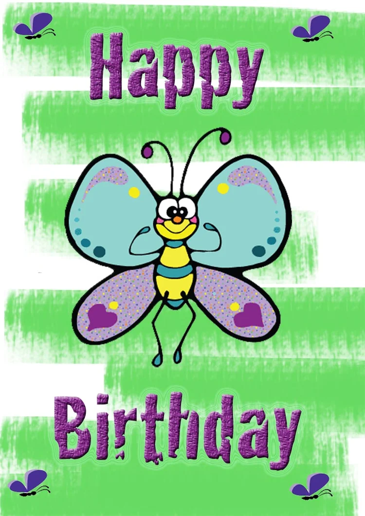 4 Beautiful Butterfly Printable Birthday Cards/Templates (free ...