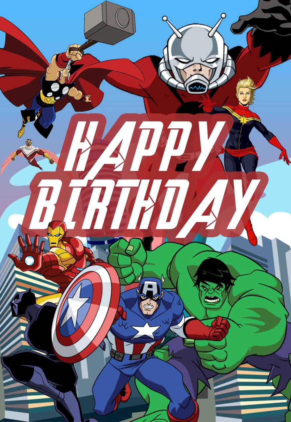 Avengers Printable Birthday Cards — PRINTBIRTHDAY.CARDS Pertaining To Avengers Birthday Card Template